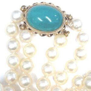 14K Turquoise Beautiful Two-strand Cultured Pearl necklace featuring 102 pearl